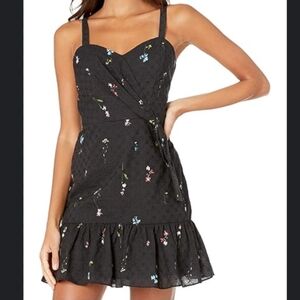 Parker Fawn Eyelet Cotton Mini Dress Black 0 XS